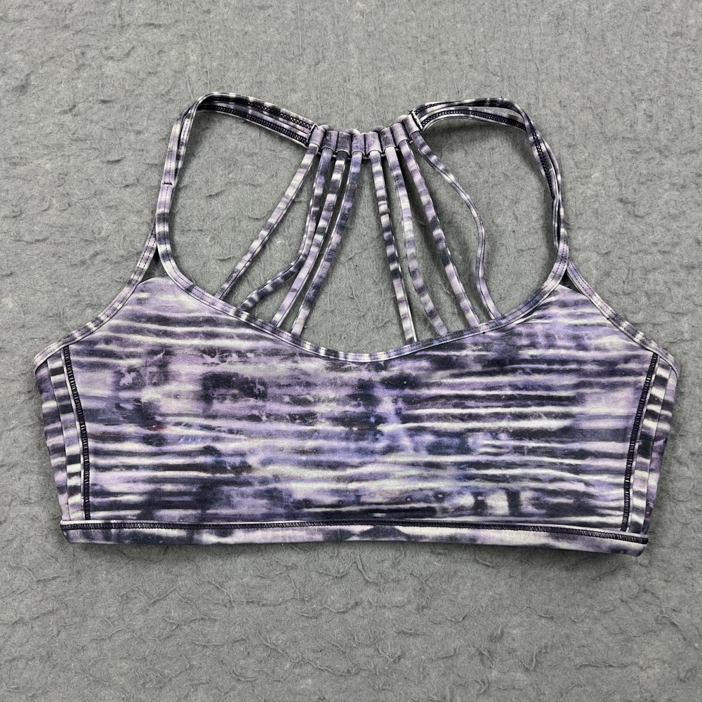 Lululemon Lighten Up Bra‎ Women's 8 Purple Stripe Strappy Sports NO PADS W2AZYS